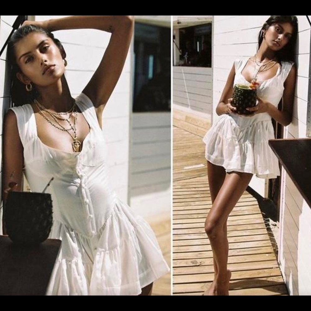 THE ELISABETH ROMPER DRESS - WHITE SILK VANESSA MOONEY